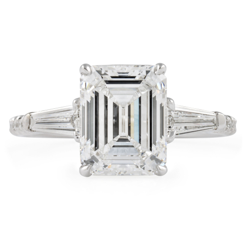 2.51 carat Emerald Cut Lab Diamond Pave Three-Stone Ring flat