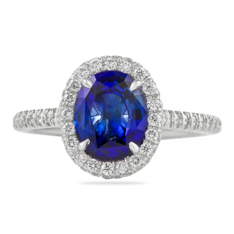 2.05ct Sapphire Oval Double Edge Halo Ring flat