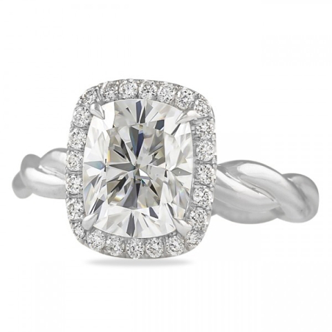 Cushion Moissanite Twisted Band Engagement Ring flat