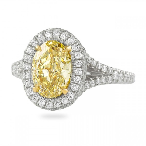 1.75 Carat Oval Yellow Diamond Halo Engagement Ring