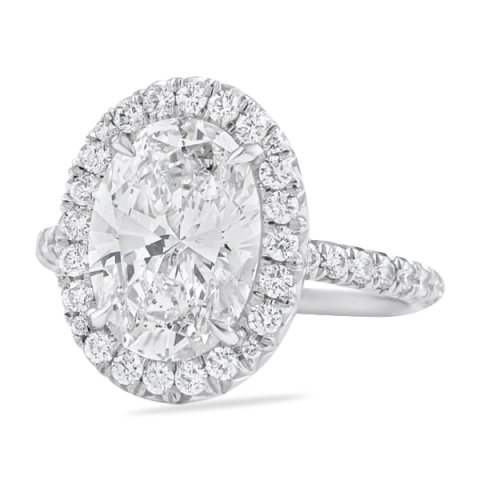 3.05 Carat Oval Diamond Platinum Halo Engagement Ring flat