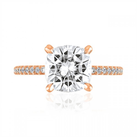 Cushion Moissanite Rose Gold Pave Prong Ring flat
