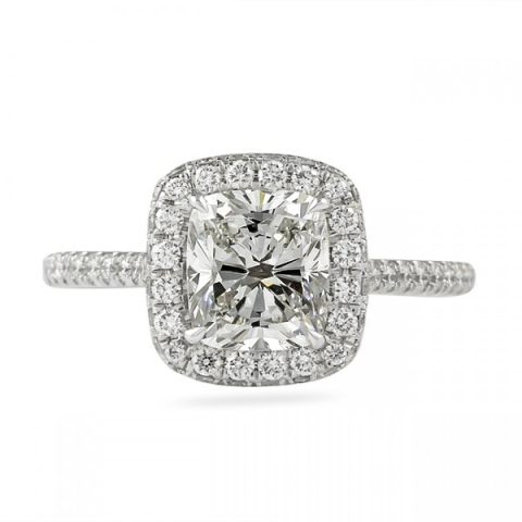 1.50 carat Cushion Cut Diamond Double Edge Halo Ring flat