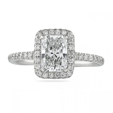 1.01ct Radiant Cut Diamond Soft-Edge Halo Engagement Ring flat