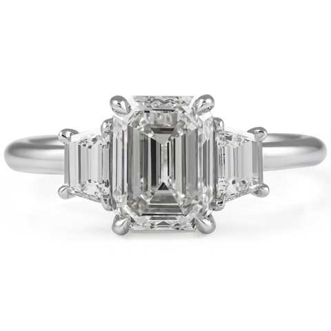 2 carat Emerald Cut Diamond Three-Stone Engagement Ring flat