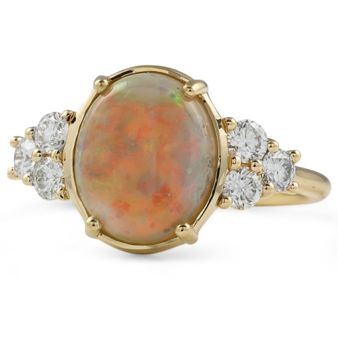 White Opal and Diamond Engagement Ring