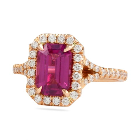 pink sapphire emerald cut rose gold halo
