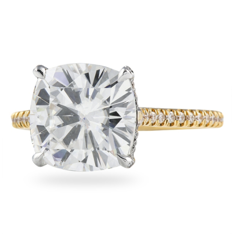 Cushion Cut Moissanite Pave Prong Engagement Ring top
