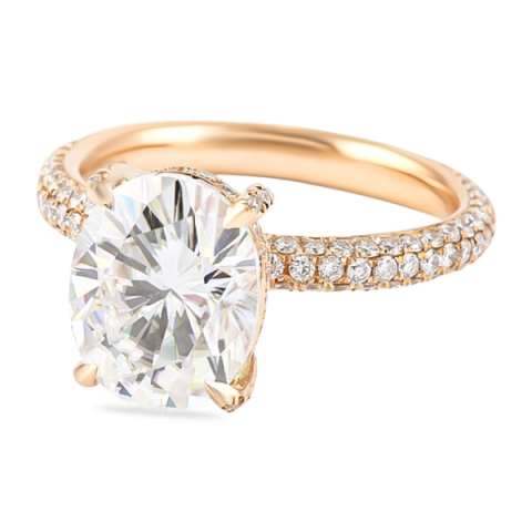 Oval Moissanite Three-Row Band Rose Gold Ring flat