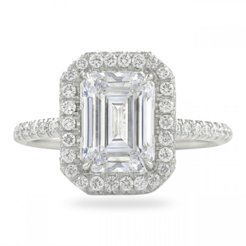 2.70ct Emerald Cut Diamond Halo Engagement Ring