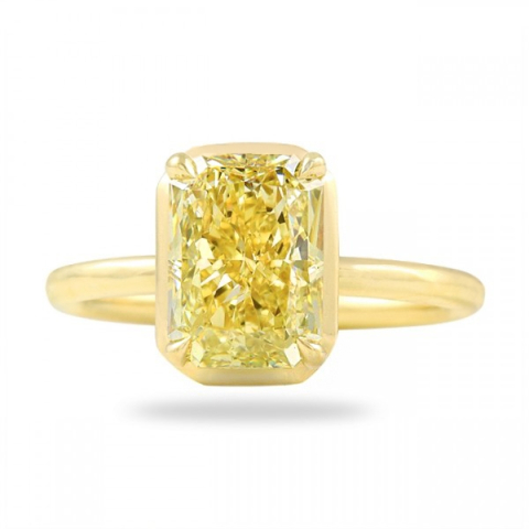3.02ct Fancy Yellow Radiant Cut Diamond Solitaire Ring flat