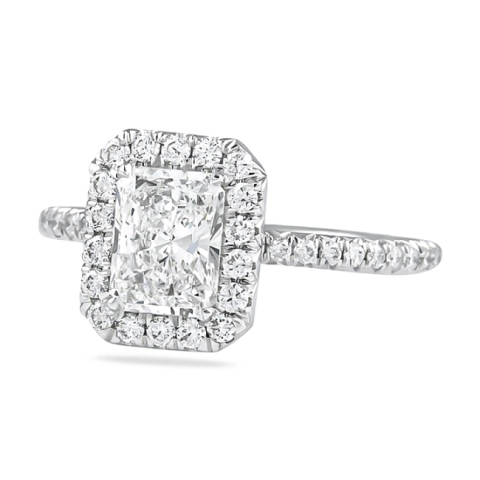 1.01 carat Radiant Cut Diamond Fishtail Halo Engagement Ring flat