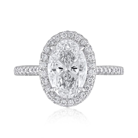2 carat Oval Diamond Double-Edge Halo Cathedral Engagement Ring front