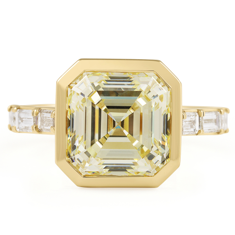 5.02 carat Asscher Cut Bezel Baguette Band Ring flat