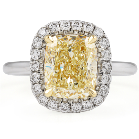3.06 carat Light Yellow Cushion Cut Double Edge Halo Ring flat