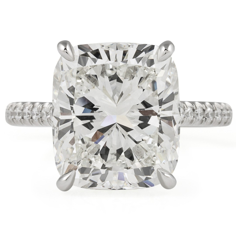 7.02 carat Cushion Cut Hidden Halo Ring flat