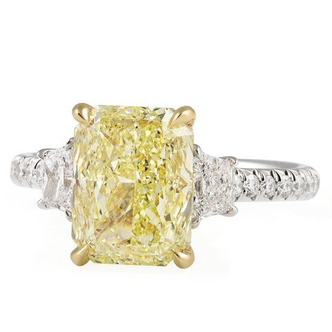 3.68 carat Light Yellow Radiant Cut Three-Stone Ring flat