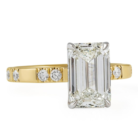 2.80 carat Emerald Cut Diamond Spotted Band Ring flat