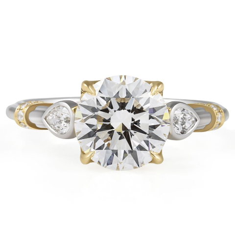 2.01 carat Round Lotus Prong Ridged Three-Stone Ring flat