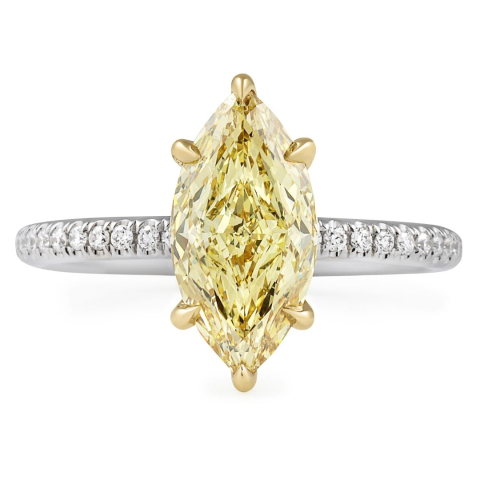 2.03 carat Fancy Brownish Yellow Marquise Cut Pave Ring flat