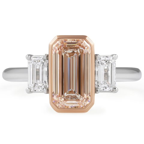 1.81 carat Faint Pink Emerald Diamond Three-Stone Ring flat