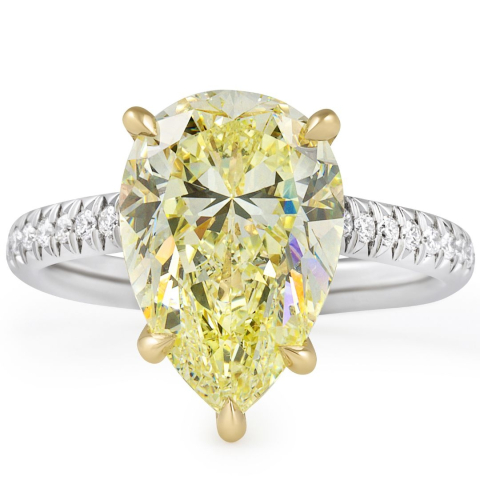 5.02 carat Fancy Light Yellow Pear Shape Pave Ring flat