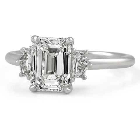 1.80 ct Emerald Cut Diamond Three-Stone Ring front view white gold