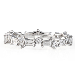 Round and Baguette Diamond Zig-Zag Eternity Band