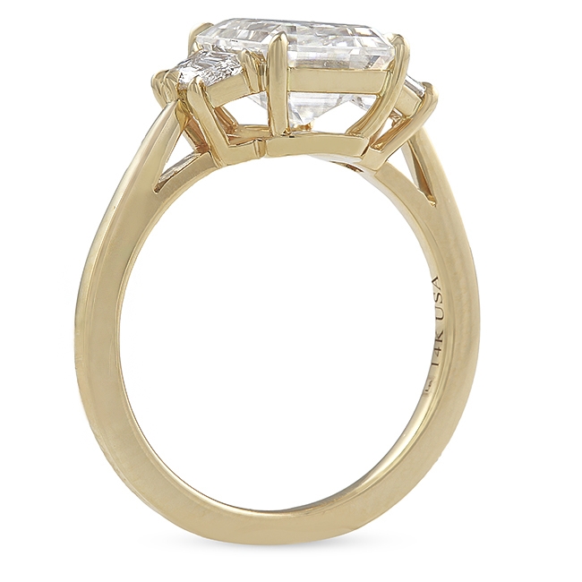 Emerald Cut Moissanite Three-Stone Engagement Ring yellow gold
