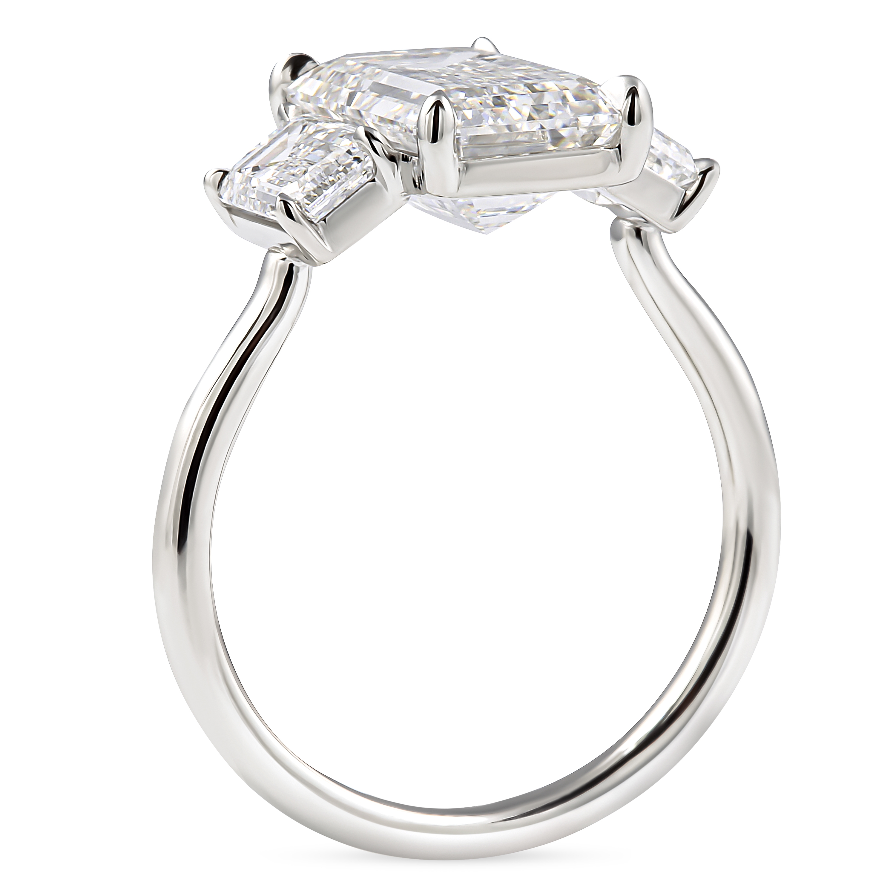 3.06 carat Emerald Cut Lab Diamond Three-Stone Ring flat