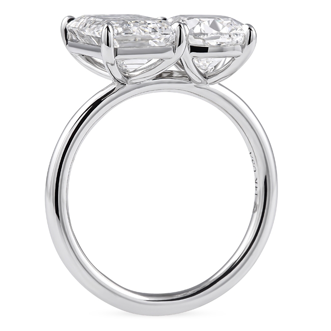 2.77 carat Emerald Cut & 2.02 Cushion Lab Diamond Duo Ring flat