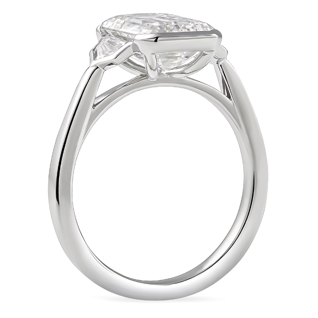 3.08 carat Emerald Cut Lab Diamond Bezel Set Three-Stone Ring flat