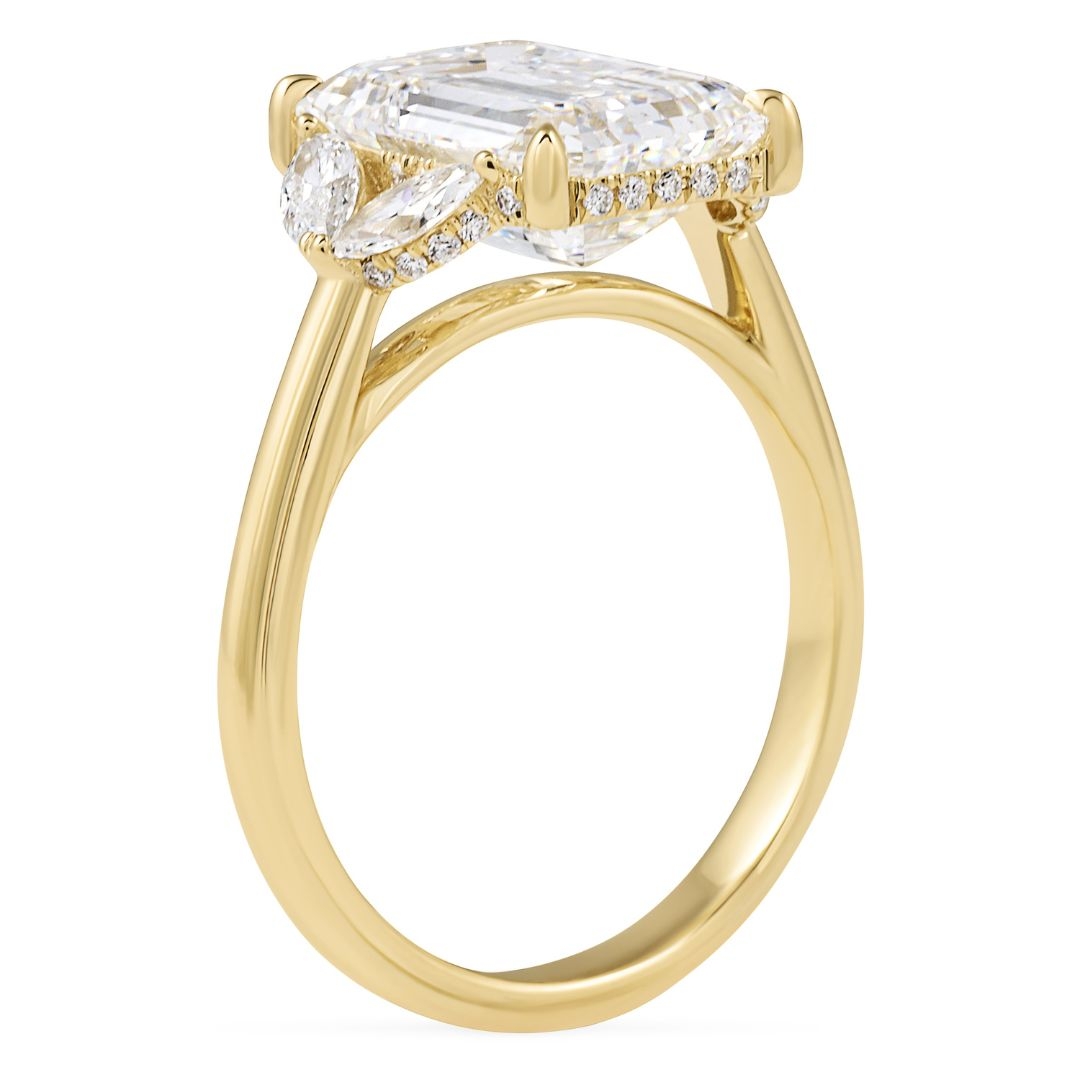 4.03 carat Emerald and Angled Marquise Lab Diamond Five Stone Ring flat