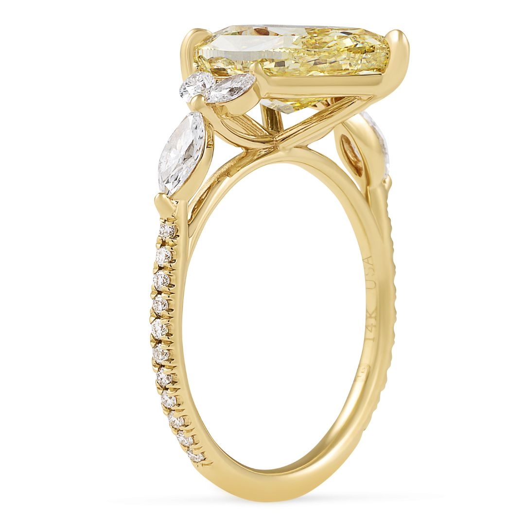 3.60 carat Fancy Yellow Pear Lab Diamond Seven Stone Ring flat