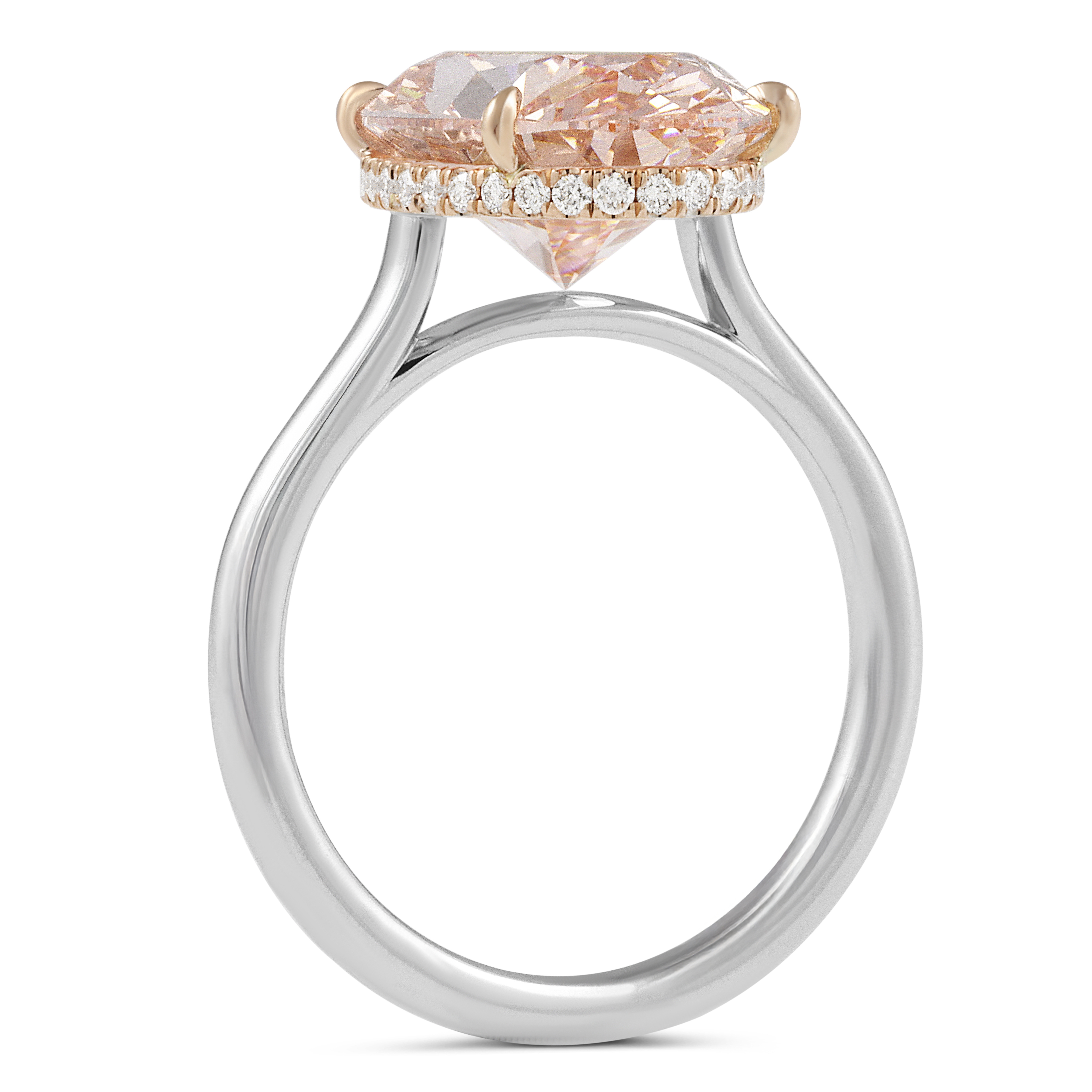 5.11 carat Fancy Vivid Pink Oval Lab Diamond Solitaire Ring flat