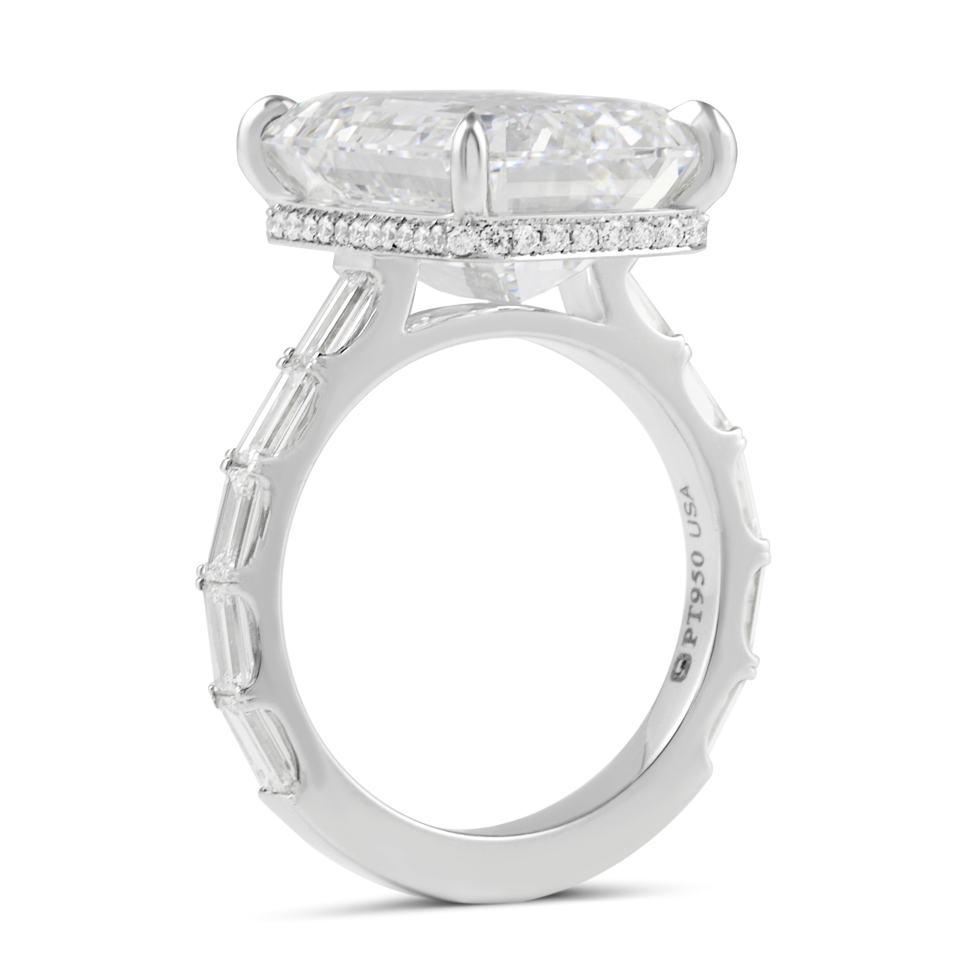 9.50 carat Emerald Cut Lab Diamond Baguette Band Ring flat
