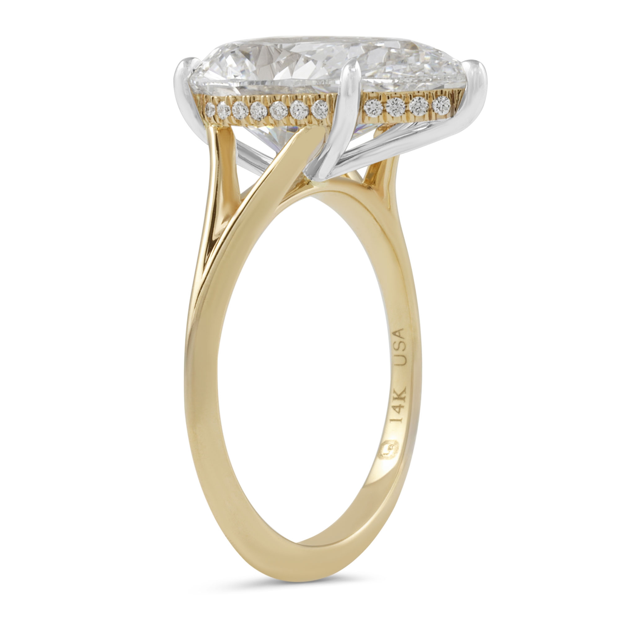 5.23 carat Pear Shape Lab Diamond Split Shank Ring flat