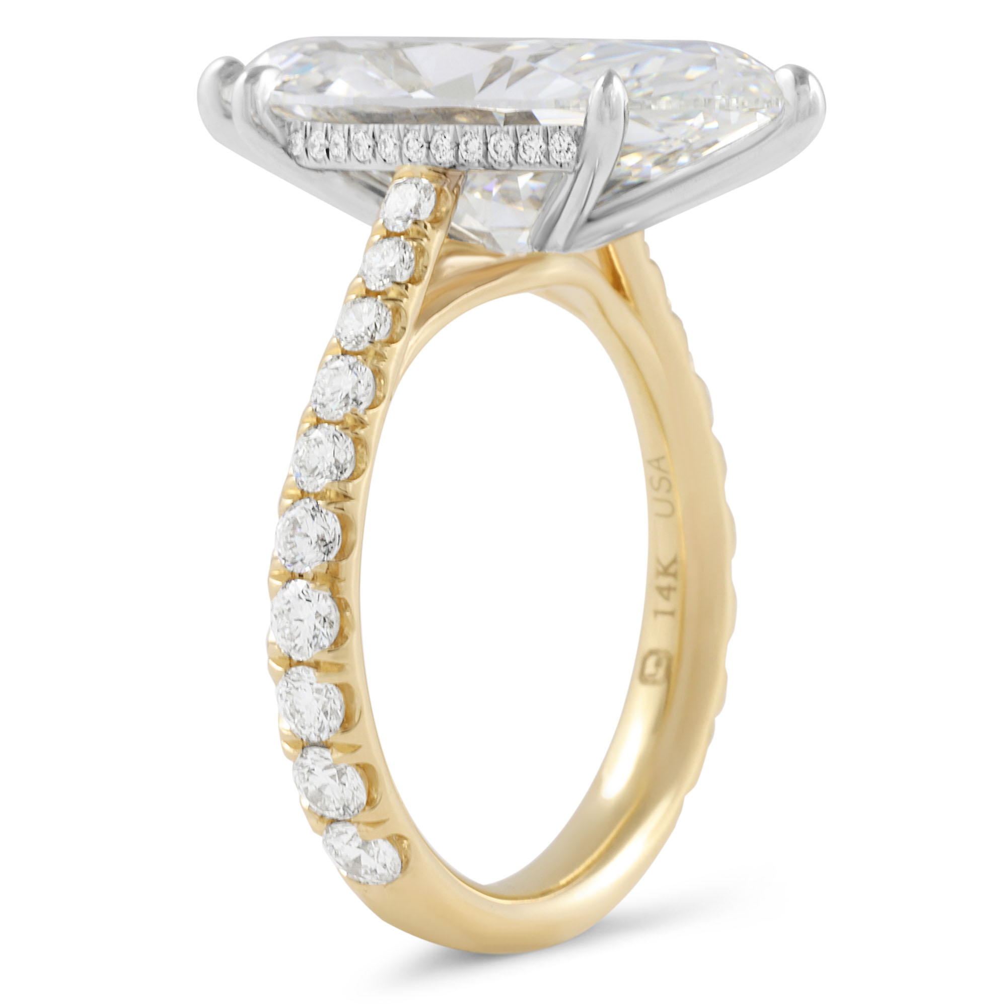 6.10 carat Marquise Cut Lab Diamond Tapered Pave Ring flat