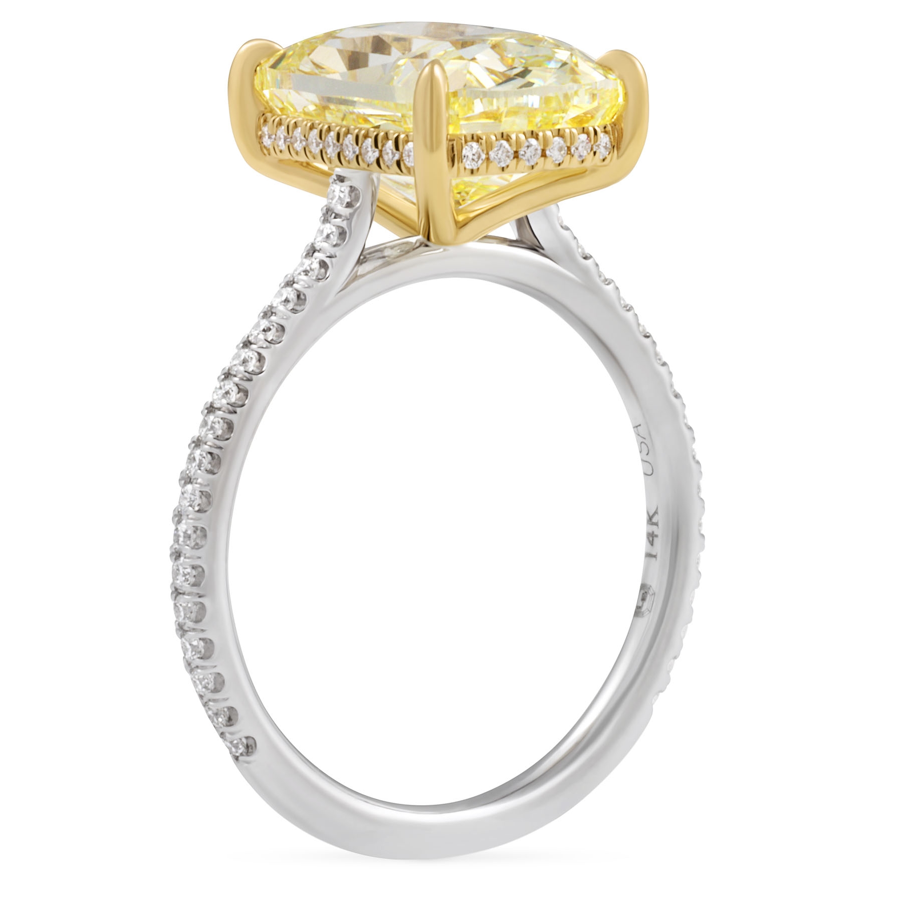 5 carat Fancy Yellow Cushion Cut Lab Diamond Engagement Ring flat