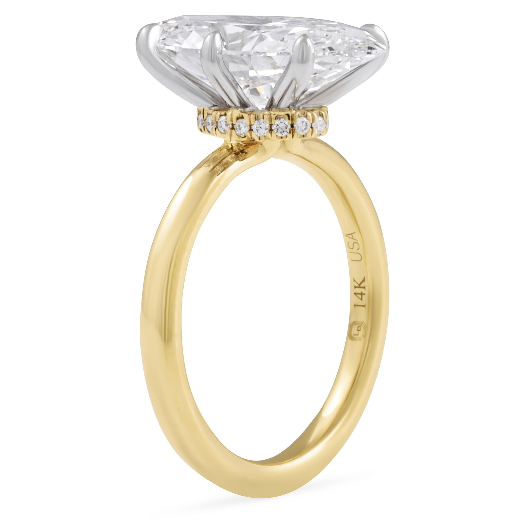 4.01 carat Moval Lab Diamond Six Prong Solitaire Ring flat