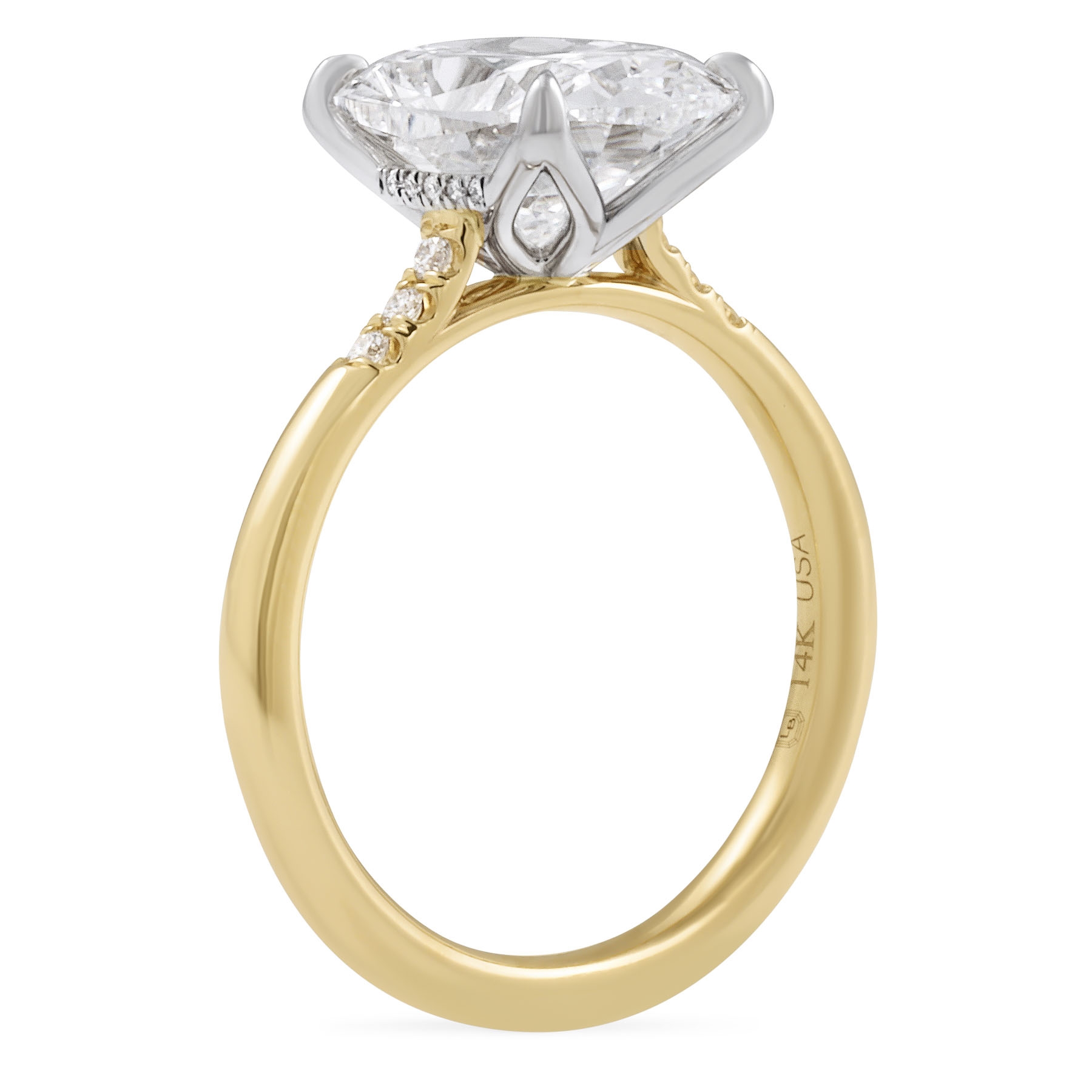 3.38 carat Cushion Cut Lab Diamond Lotus Prong Ring flat