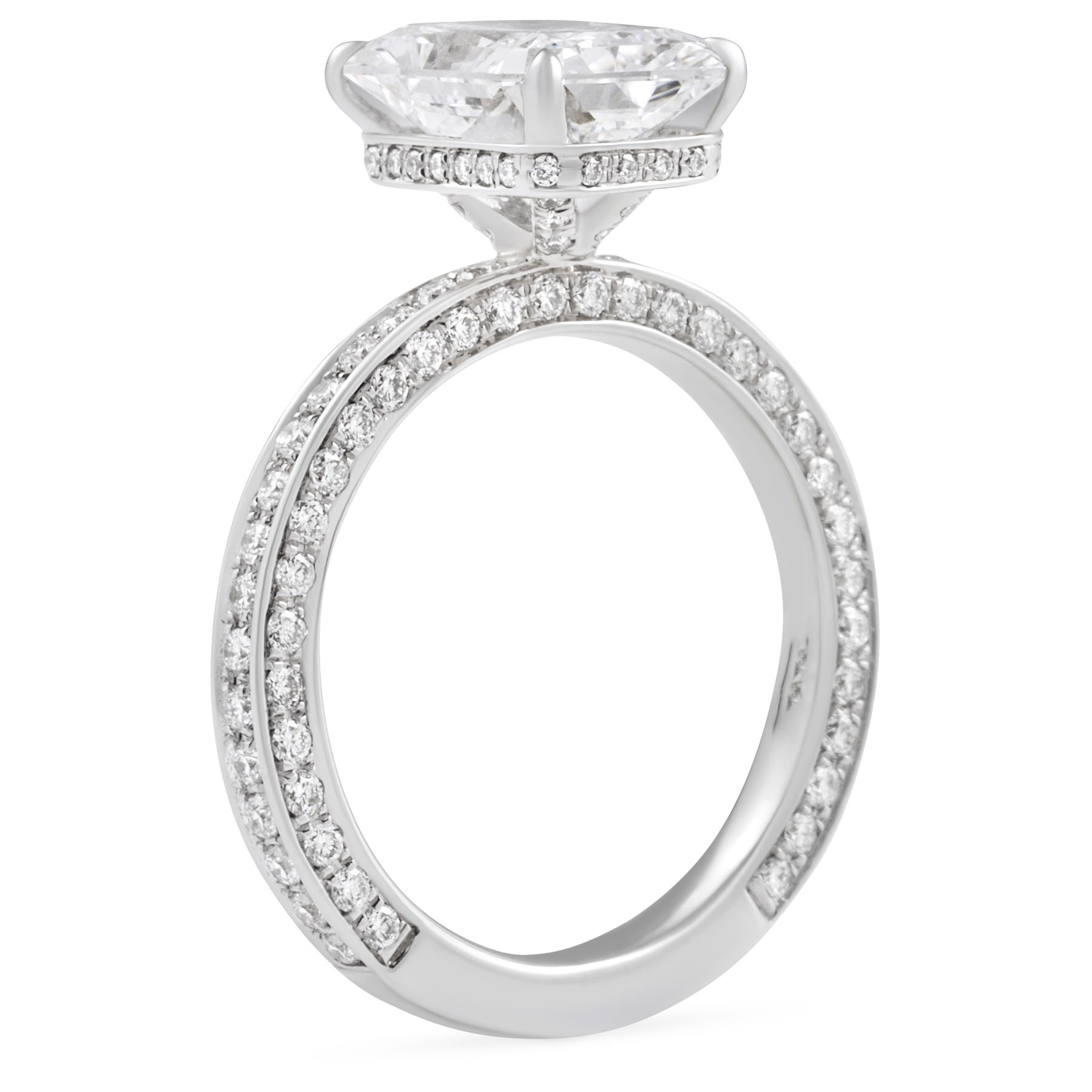 2.86 carat Radiant Cut Lab Diamond Bright Cut Pave Ring flat