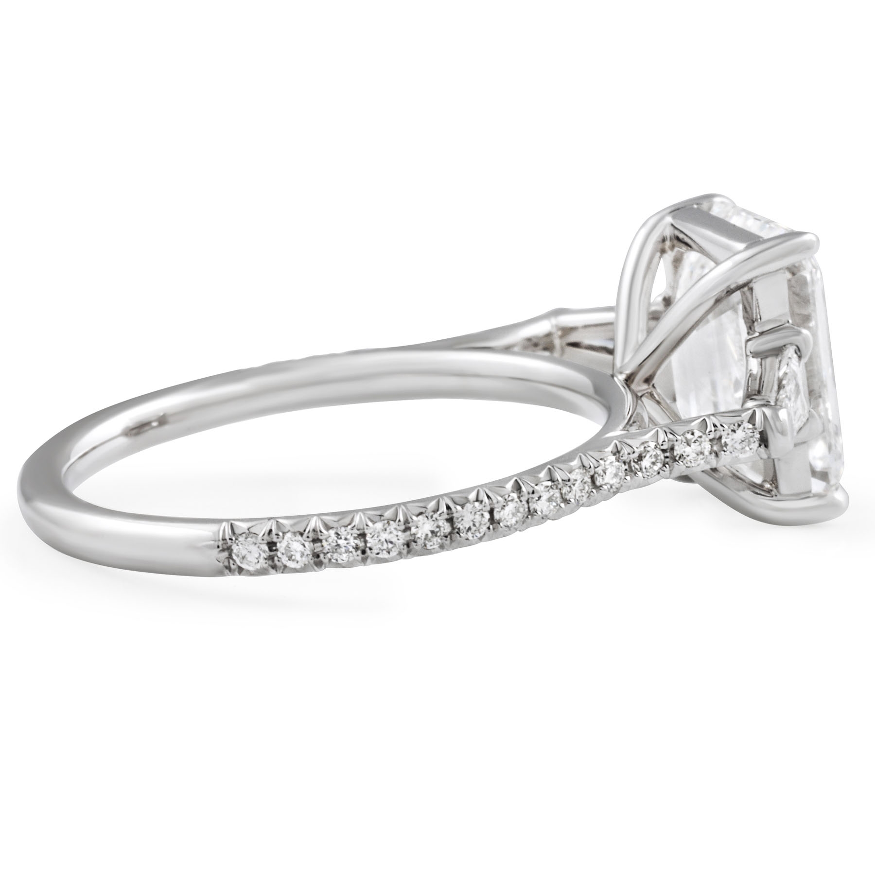 2.51 carat Emerald Cut Lab Diamond Pave Three-Stone Ring flat