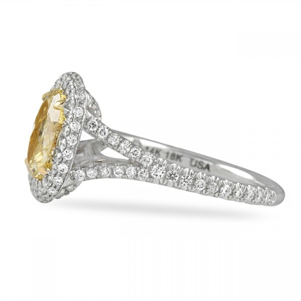 1.75 Carat Oval Yellow Diamond Halo Engagement Ring