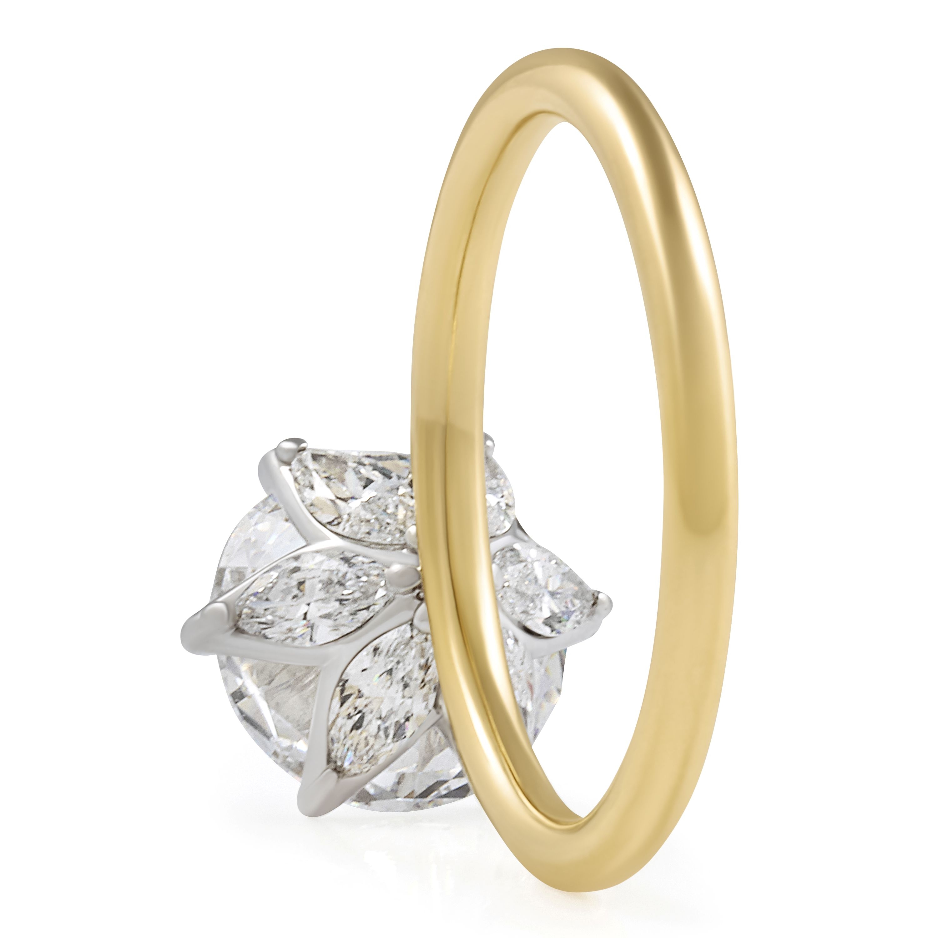 3.70 carat Round Diamond Marquise Lotus Prong Ring back