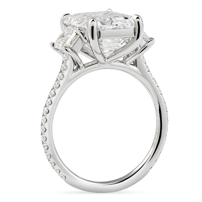 5.01 Carat Emerald Cut Diamond Three-Stone Ring flat