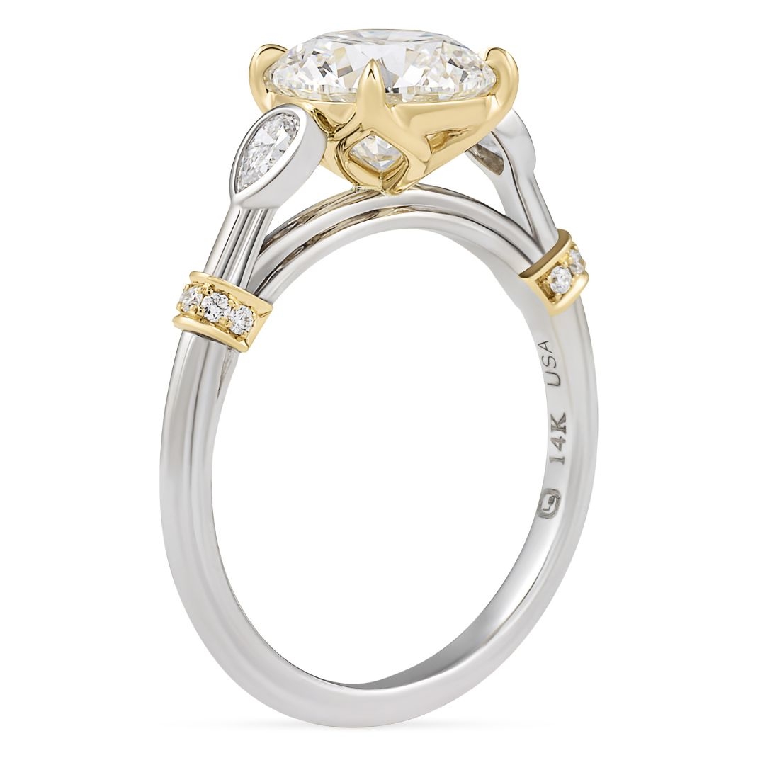 2.01 carat Round Lotus Prong Ridged Three-Stone Ring flat