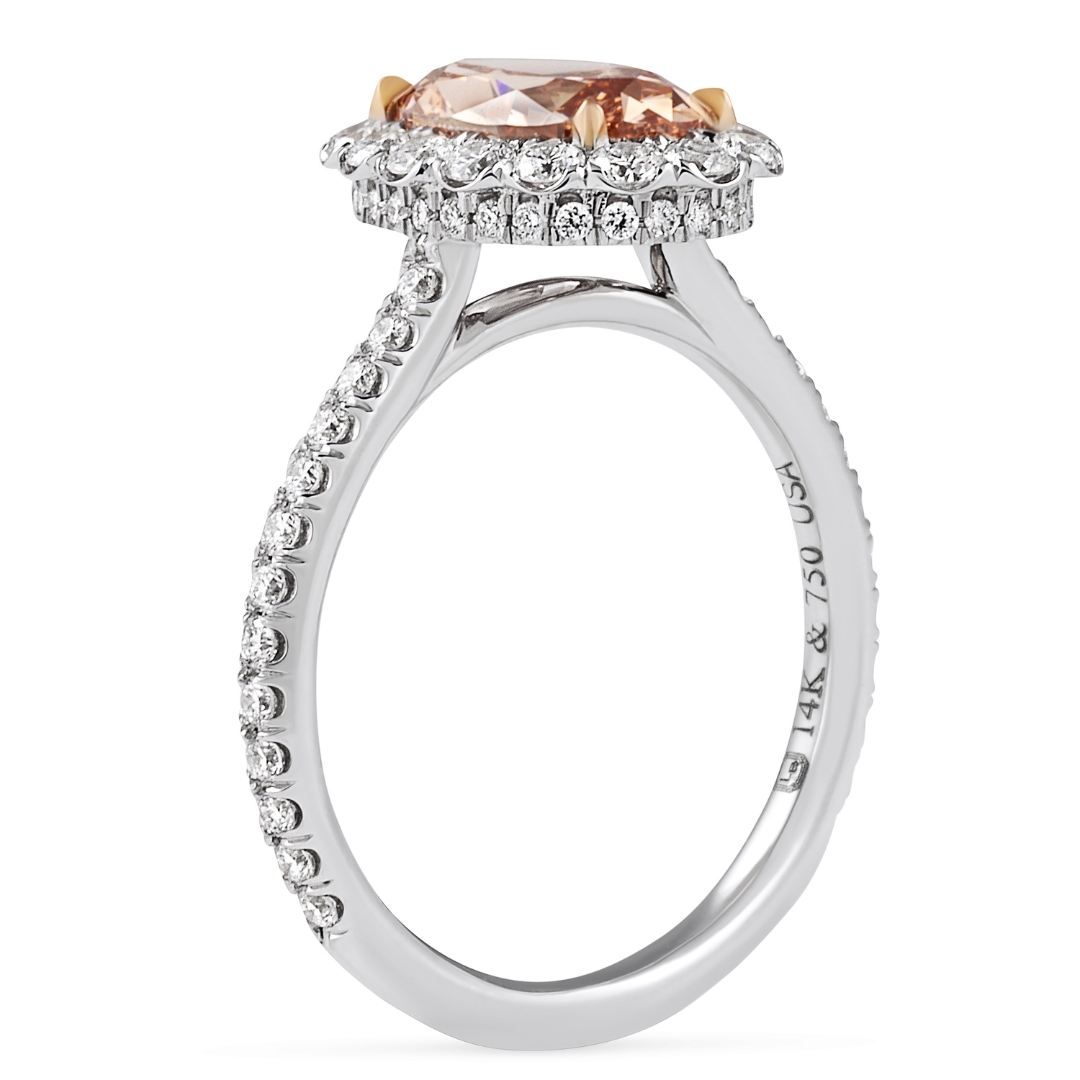 2.01 carat Fancy Brown-Pink Oval Diamond Scalloped Halo Ring flat