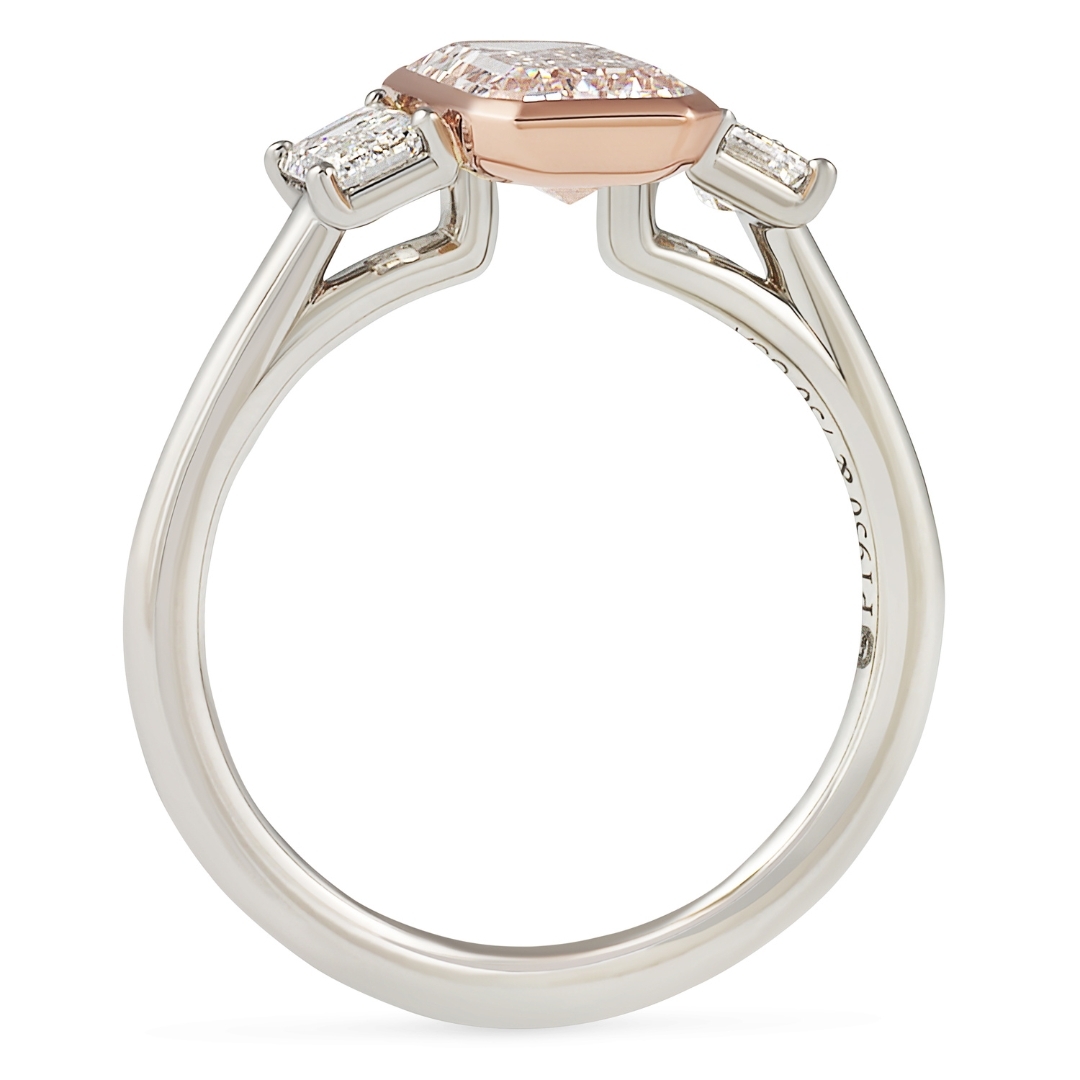 1.81 carat Faint Pink Emerald Diamond Three-Stone Ring flat