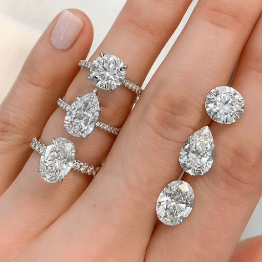 five various style diamond shape engagement rings